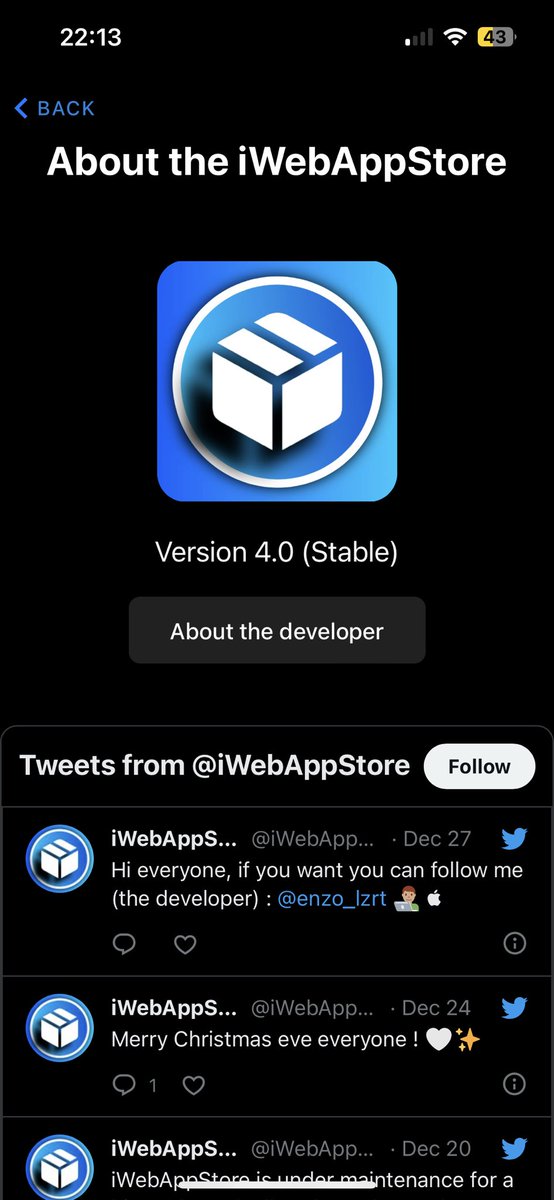 iWebAppStore's tweet image. Hi everyone !
The iWebAppStore is now available under the 4.0 version !
A new design, full dark theme, improved UI/UX 📲

Enjoy ! 🔥😁
Link : vu.fr/QcyV