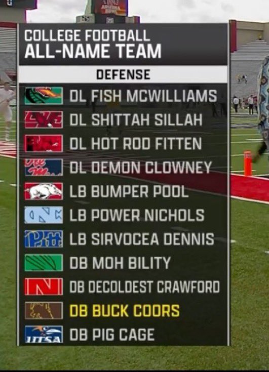 stoolpresidente's tweet image. The College Football all-name team is here #BarstoolAZBowl 

Barstool.tv