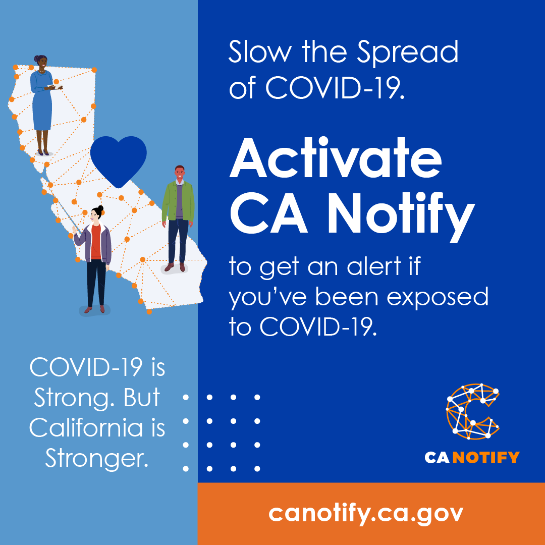 CaliforniaDDS's tweet photo. Help slow the spread of #COVID19. Activate #CANotify on your phone so you’ll be alerted if you are exposed to #COVID19. If you test positive or get an alert for COVID-19, follow the instructions to help protect others. 
CA Notify: https://t.co/H2As5pzbIR https://t.co/fX4SjjzFex