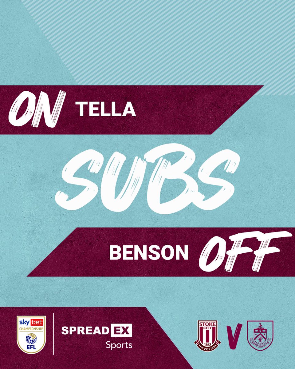 BurnleyOfficial's tweet photo. 68: More movement from the bench as Benson makes way for Tella 🔁

#STKBUR | #SpreadexSports https://t.co/EINotaeo8U