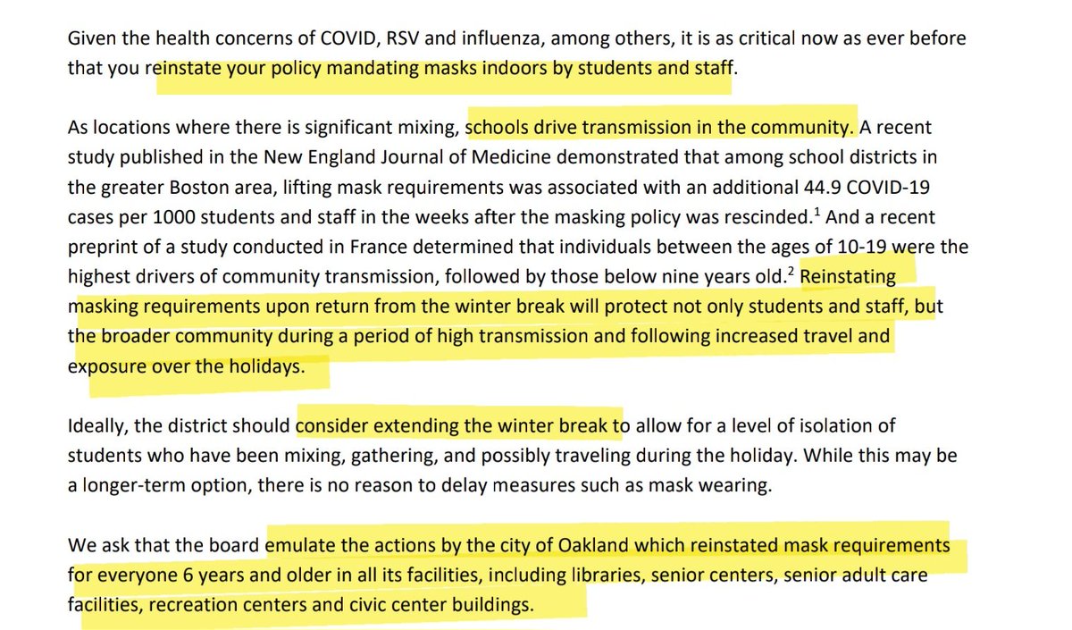 Highlights from our recent letter to #Oakland Unified School District. TLDR: reinstate masks upon return from winter break. It's the most prudent thing to do given our surge and ample supporting evidence. #MaskUp