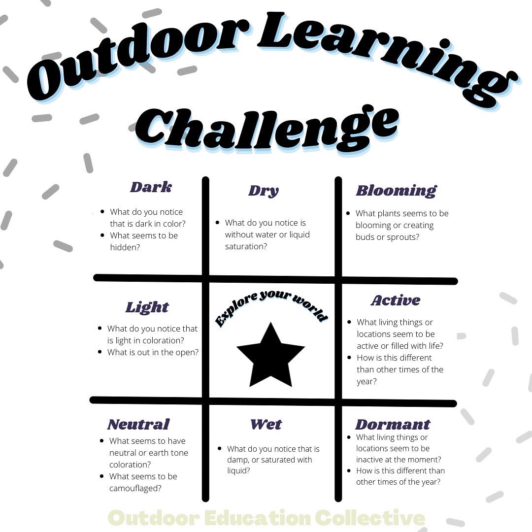 A new outdoor learning challenge board has just been released in color and printer friendly version! #OutdoorEd #OutdoorLearning