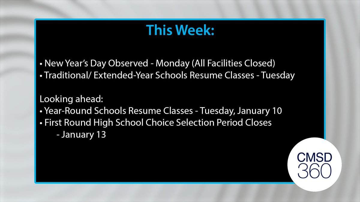 Happy New Year! Check out CMSD 360 for some of the top headlines happening around the District during the week of January 1st!
youtu.be/wsXgM4QtRZw