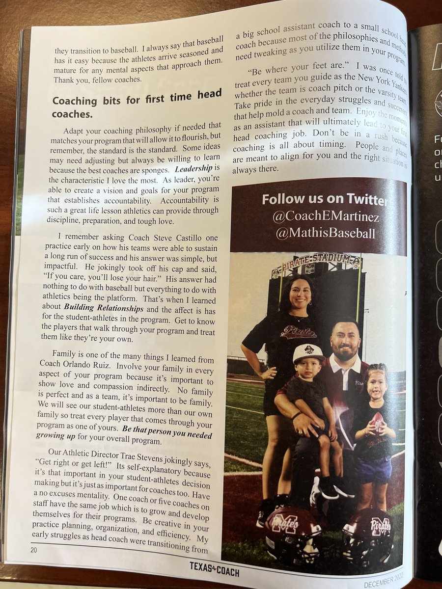 Coach_DS3's tweet image. I continue to be impressed at the articles in the @THSCAcoaches Texas Coach magazine. Truly enjoyed our own @MathisBaseball’s Head Coach @CoachEMartinez’s article about transitioning to Small-School Baseball! 

#OnTheShip🏴‍☠️