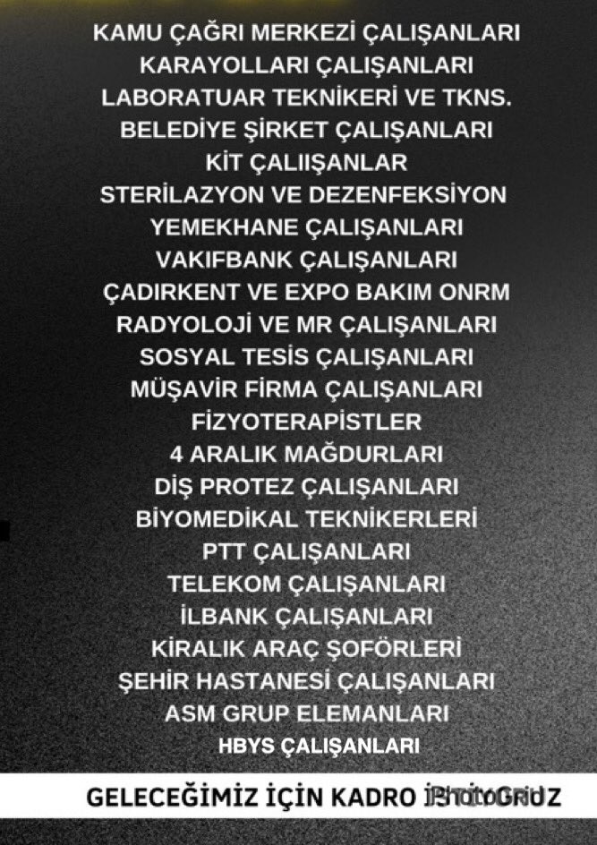 kadrosuz123's tweet photo. Taşeron işçi kardeşlerim herkes birbirini takip etsin. Amacımız bir kadro hakkını alana kadar mücadeleye devam .. 
#TaşeronBitsin https://t.co/tZrEwbVuHk