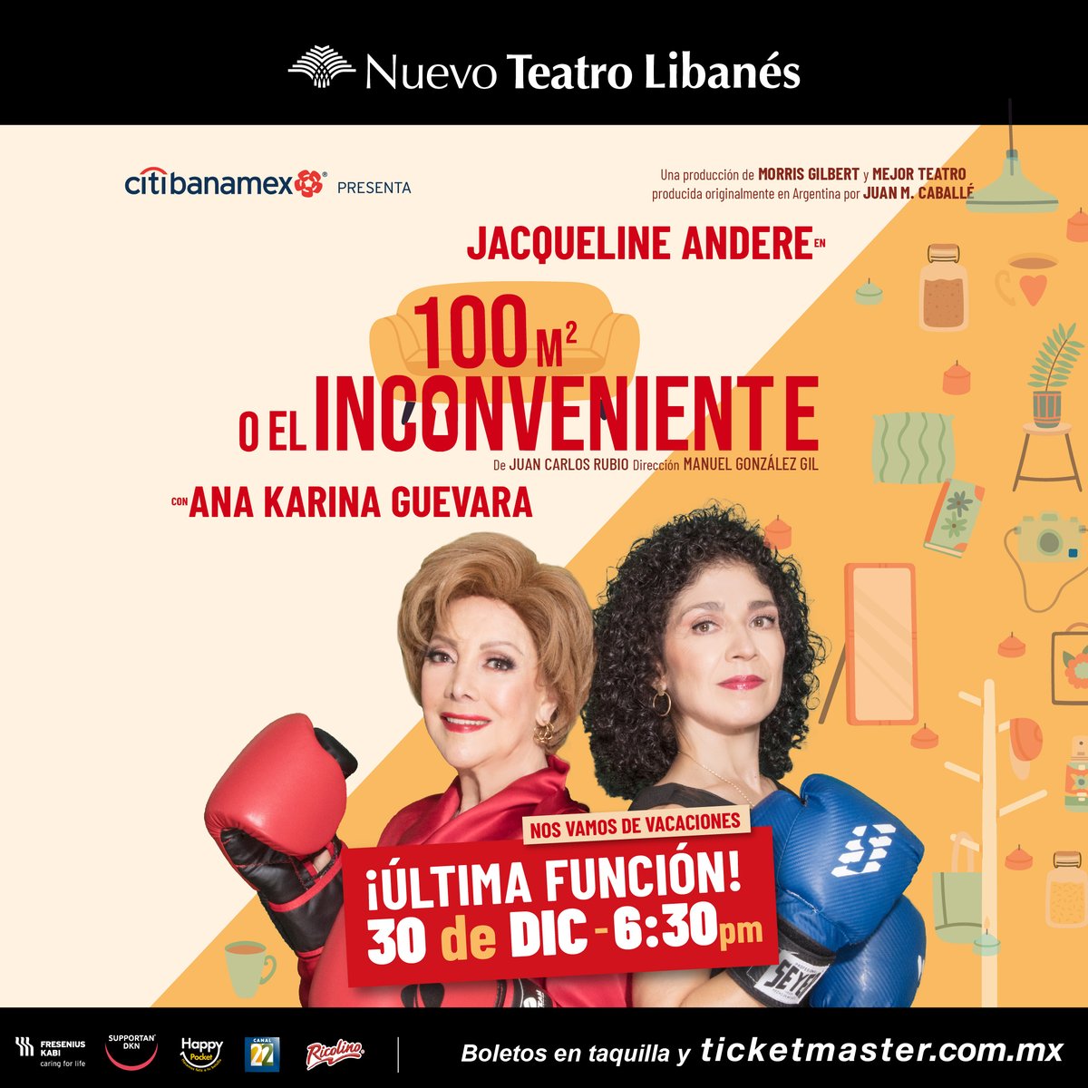 100m2Obra's tweet photo. ¿No sabes lo que te estás perdiendo en #100m2oElInconveniente 🗝️? ¡Acompáñanos y descúbrelo hoy en la última función de esta comedia! 

📍 Nuevo Teatro Libanés
🔘 Vie. 30 de Dic. | ⏰ 6:30 p.m.
🎟️ https://t.co/YPk9I6bJFy https://t.co/IcfKngKHf8