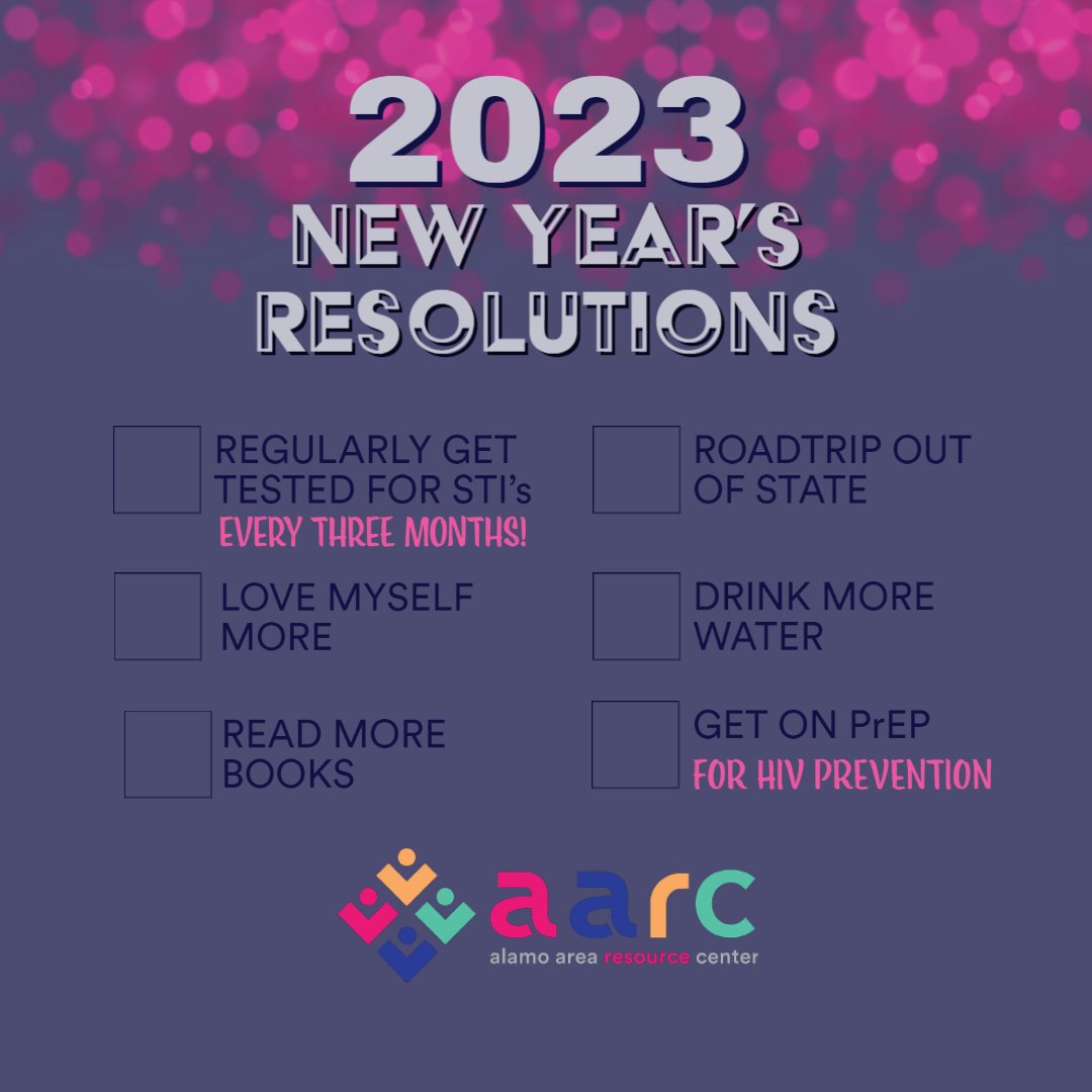 How can AARC help you for your resolutions? 💫
We offer FREE testing and FREE PrEP Navigation! Shoot as a Message if you're interested! 🥳
- 
#newyears #aarcsa #testing #PrEP
#newmonth #holiday #2022 #newyearchallenge
#goalsetting #newyear #newstart