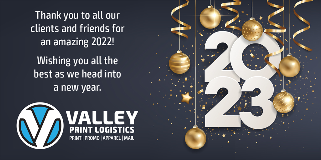 ValleyPL's tweet image. Valley Print Logistics will be closed Monday, January 2 in celebration of the new year. We will open again for regular business hours on Tuesday, January 3.