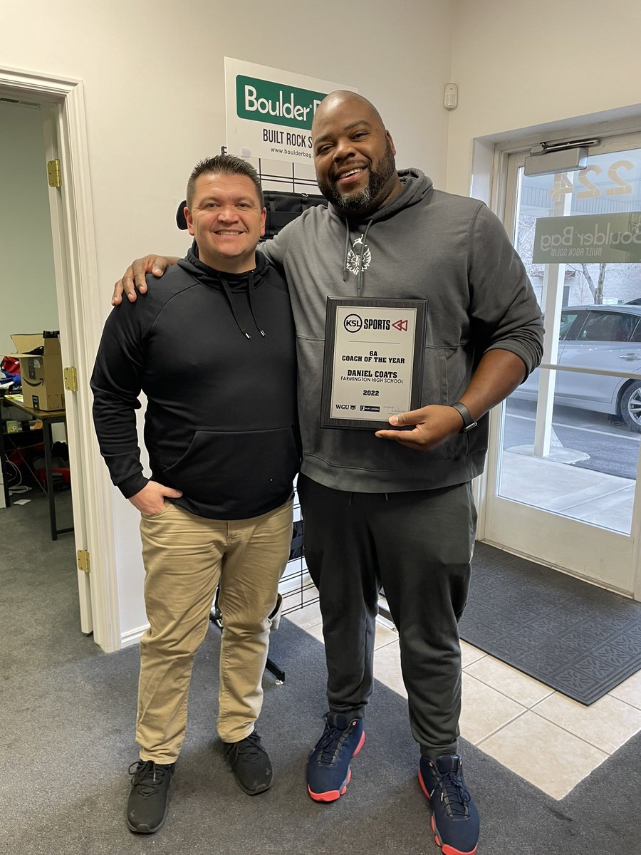 dustylitster's tweet photo. Always a good work day when @KSLSportsRewind 6A Coach of the Year @coatsie20 stops by to pick up his plaque. 2002 Mr Football and now 2022 6A Coach of the Year. https://t.co/FjFhoJUxbC