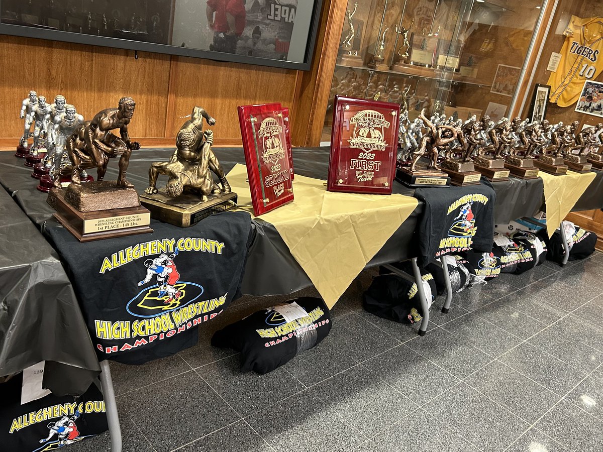 FCAHSWrestling's tweet photo. 21 days away from the 21st Annual Allegheny County Wrestling Championships! Who’s going home with this awesome hardware? https://t.co/Y38c8Ospkt