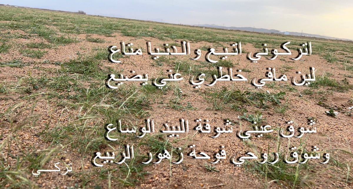 اتركـوني اتـيـع والـدنـيا متاع
لين مافي خاطري عني يضيع

شوق عيني شوفة البيد الوساع
وشوق روحي فوحة زهور الربيع 

#ربيع_جدة 
#ربيع_البرزة_١٤٤٤هـ