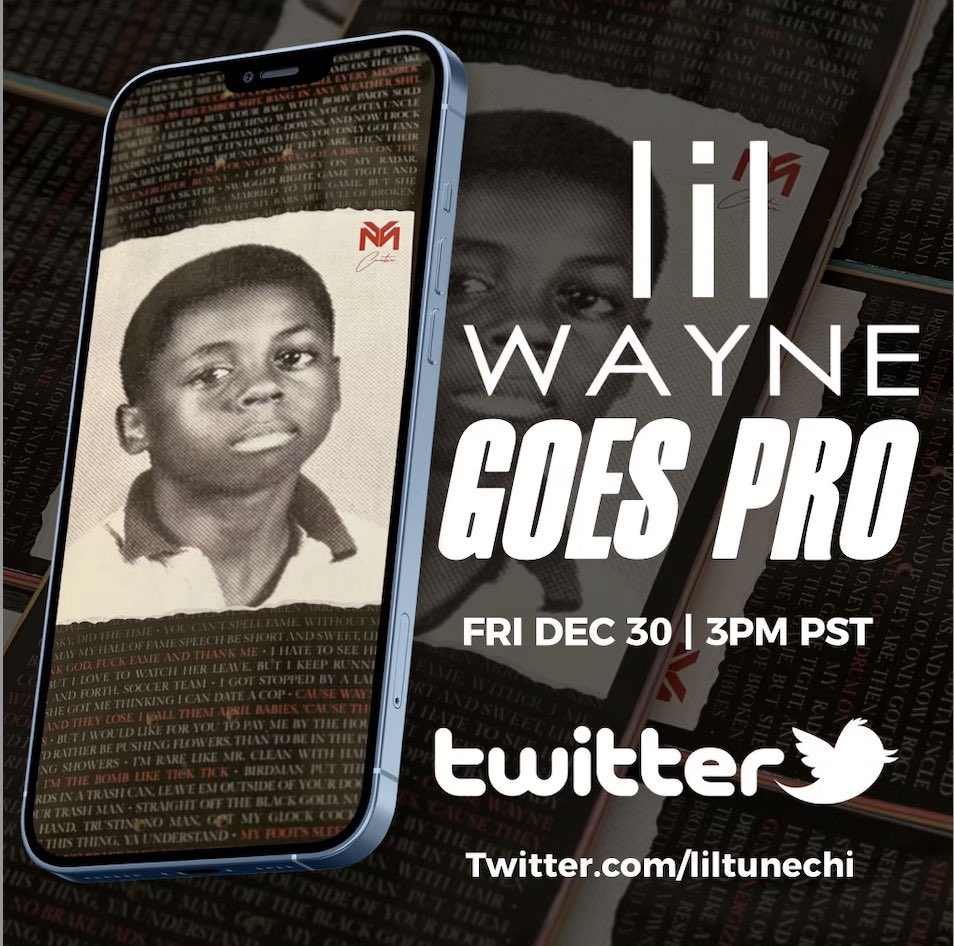Lil Wayne goes live for the first time on @Twitter  w/ Ryan Sheckler, Torey Pudwill, Keelan Dadd, Ty Dolla Sign, Nyjah Houston, Paul Rodriguez  Spanish Mike &amp; More today at 3PM PST 🛹

Join the convo 👉🏾Twitter.com/LilTunechi