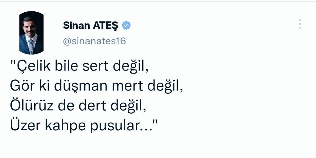sfactal's tweet photo. Çelik bile sert değil, 
Gör ki düşman mert değil, 
Ölürüzde dert değil! 
Üzer, kahpe pusular!

Ruhun şad mekanın cennet olsun Başkanım. 🙏 https://t.co/p6ZKp83OsG