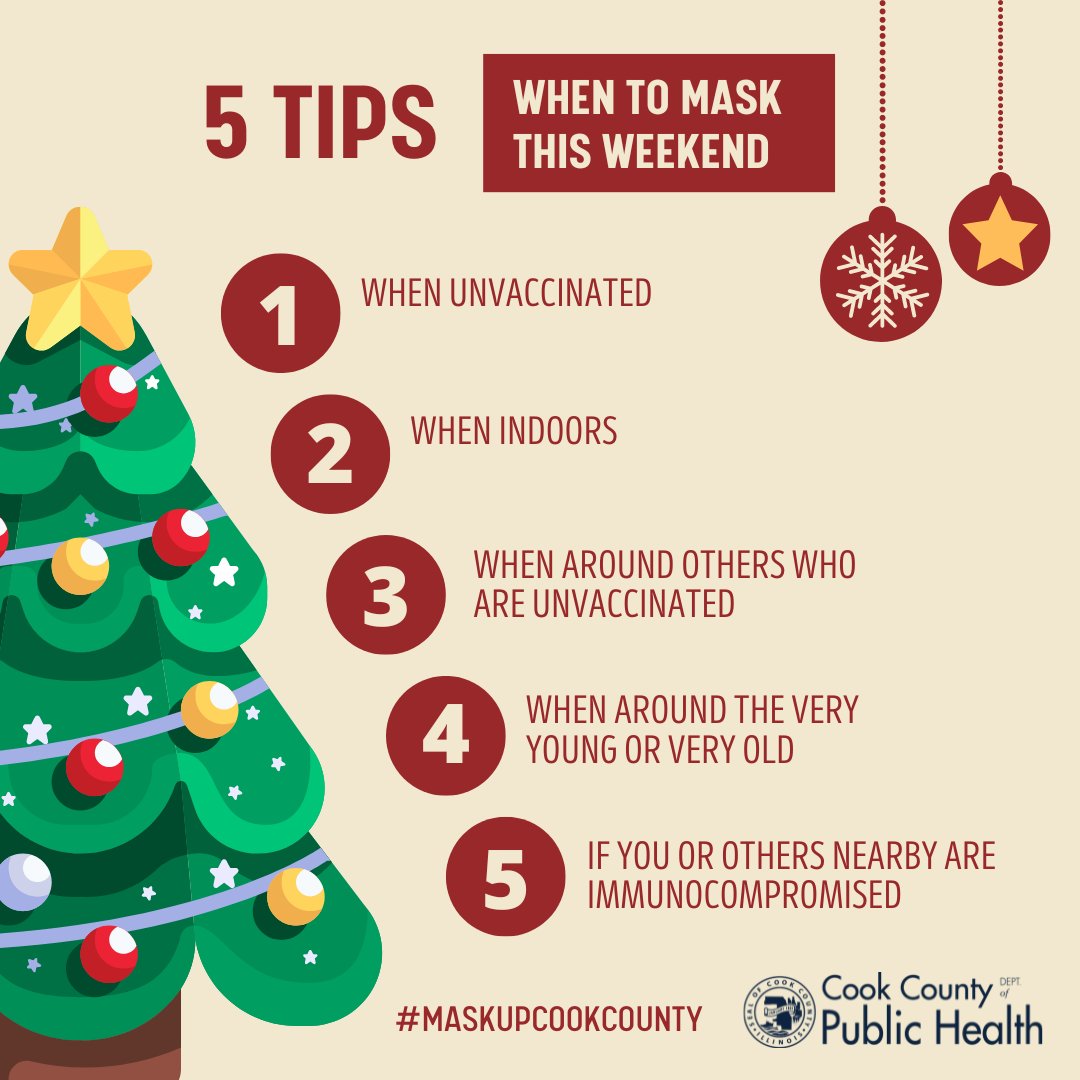 CookCoHealth's tweet photo. Wear a well-fitting KN95 or N95 mask when gathering indoors with others who may be at increased risk for severe COVID, flu or RSV illness, such as infants, seniors and people with chronic health conditions. Get other tips at https://t.co/d9k3m98gCU.
#maskupcookcounty https://t.co/jqymuqYAGd