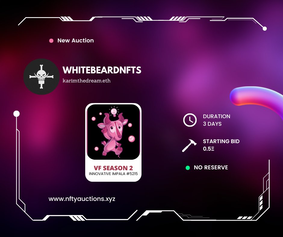 NEW AUCTION for <a href="/veefriends/">VeeFriends</a> season 2 'Innovative Impala' #5215 (bubble gum one of one)

The current floor on bubble gums is 1.28E

🤑: 0.5 ETH starting bid with no reserve
🔨: <a href="/WhitebeardNFTs/">whitebeard.eth</a> 
⏳: 3 days
🔗: in bio

#VeeFriends