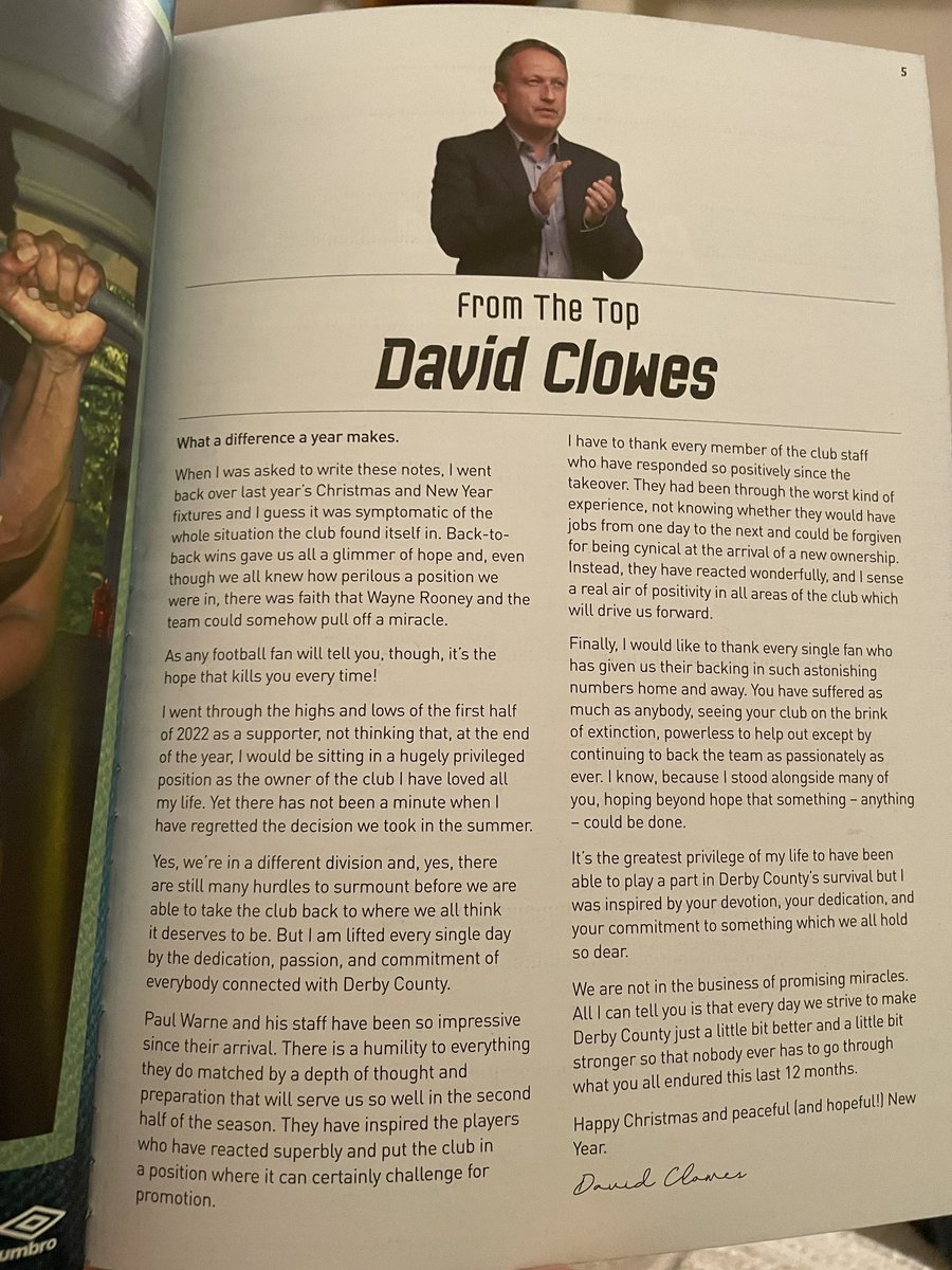 PeteGerrard's tweet photo. Thank you @Clowes_UK 
Thank you @dcfcofficial 
Thank you #dcfcfans 

I really do feel we’re in a much better place now than we were 12 months ago. 

Let’s all make 2023 a better year!

#dcfc https://t.co/4fvT0WhRaP