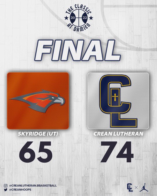 Saints 74 Skyridge 65
Final 

<a href="/ClassicAtDamien/">The Classic at Damien</a> Silver Division 

Consolation Champs!

'26 <a href="/Kobailey_2/">Kaiden Bailey</a> 21p 6r 4a
'23 <a href="/Kobailey_1/">Kenneth Bailey</a> 15p
'26 <a href="/braedend_0/">Braeden Davidson</a> 14p3r
'23 P. Miranda 10p 3r 4a
'25 D. Gomez 10p

Back to back games with 5 guys in double figures.

10-5