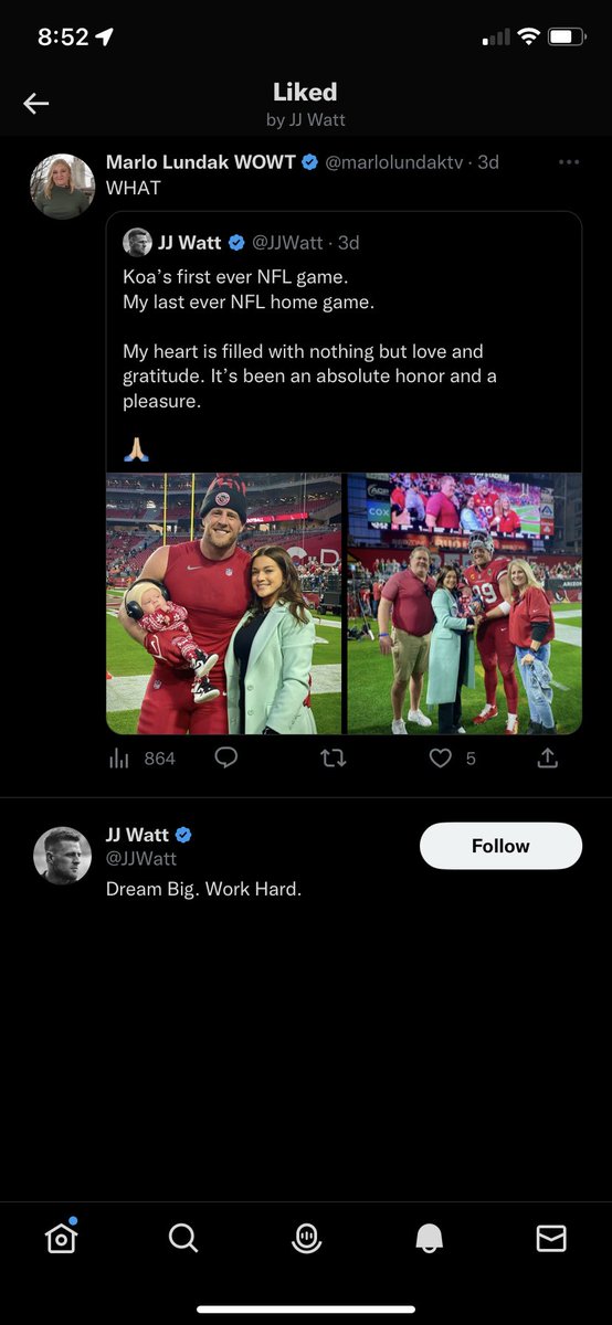 Marlo Lundak WOWT on Twitter "JJ Watt liked my tweet ♥️😭"