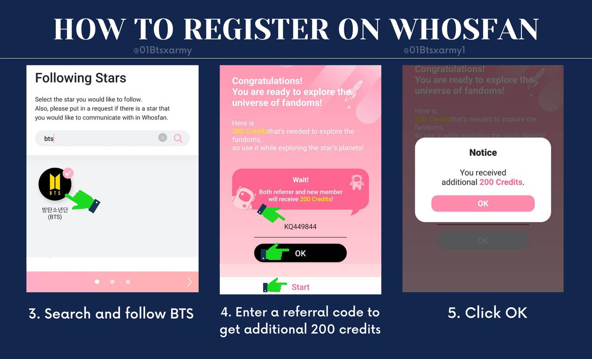 01Btsxarmy's tweet photo. 🤳 | HOW TO REGISTER AN ACCOUNT 

For new users, you may use our code to get 200 credits! 

👉 Referral code: KQ449844 https://t.co/WT4yjgtIOs