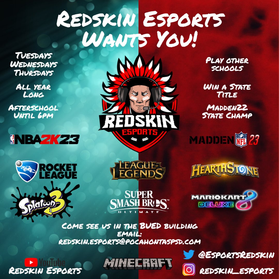 We have open seats for this upcoming <a href="/playvs/">PlayVS</a> <a href="/ArkActAssn/">Arkansas Activities Association</a> Spring '23 Season in all titles. Compete for a State Championship!
#eSports <a href="/PocahontasSD/">Pocahontas Schools</a> <a href="/PHS_Redskins/">PHS</a> <a href="/PJHS_Redskins/">PJHS</a> #RocketLeague #LeagueOfLegends #NBA2K23 #MarioKart8Deluxe #SuperSmashBros #Splatoon3 #MaddenNFL23