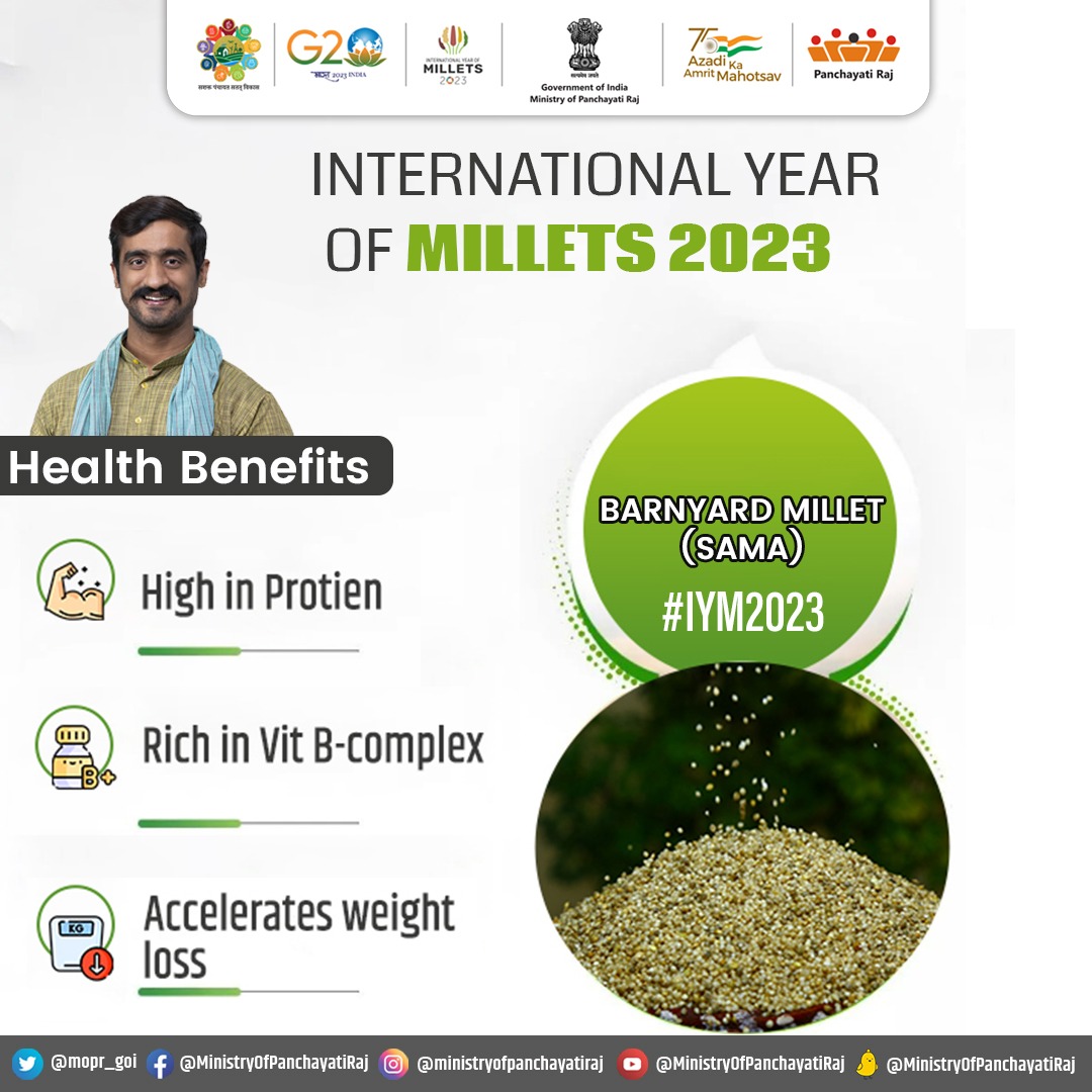 mopr_goi's tweet photo. #Barnyard millet also commonly known as Samwa is a good substitute of both wheat and rice. With ample of fibre content, #Samwa aids in weight loss and is also known to be the richest source of crude fibre, iron, calcium, and phosphorus, resulting in stronger bones. https://t.co/NQ53EINsQk