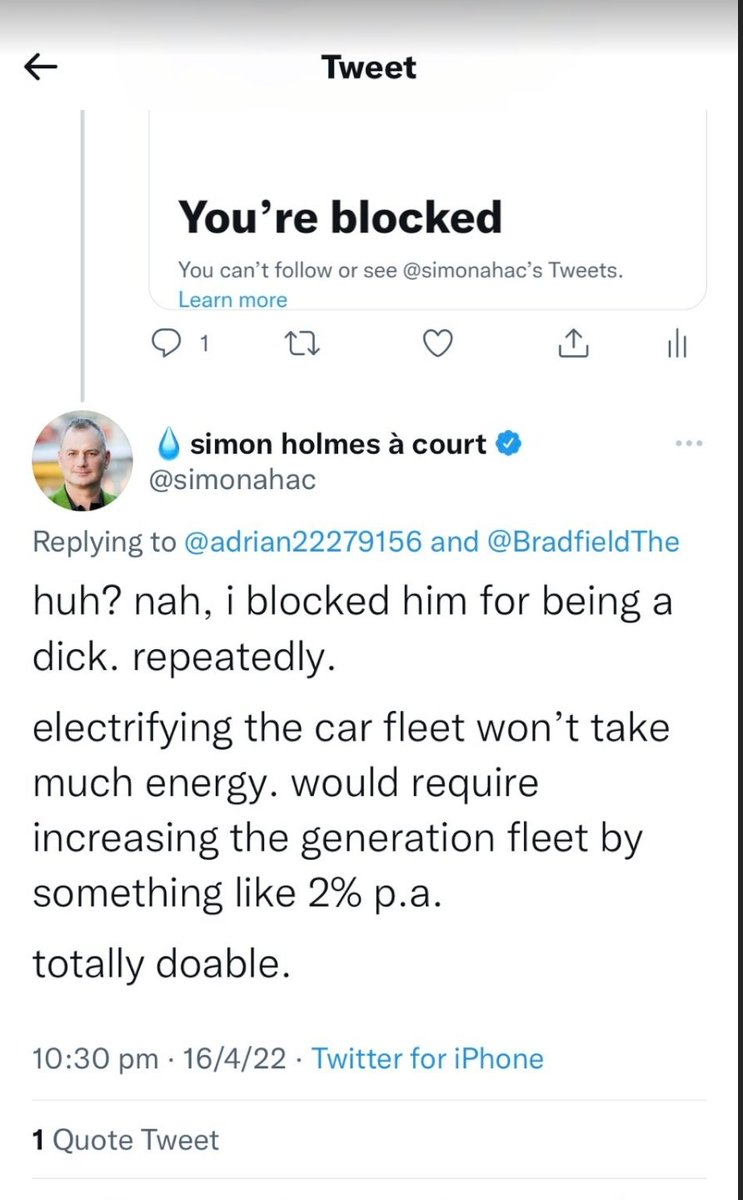 BradfieldThe's tweet photo. Just  reminder that the Renewables Billionaires will lie to your face

Holmes a'Court swears black and blue that going 100% EV will only increase our electricity demand by 2% https://t.co/AS3mkUHDi2