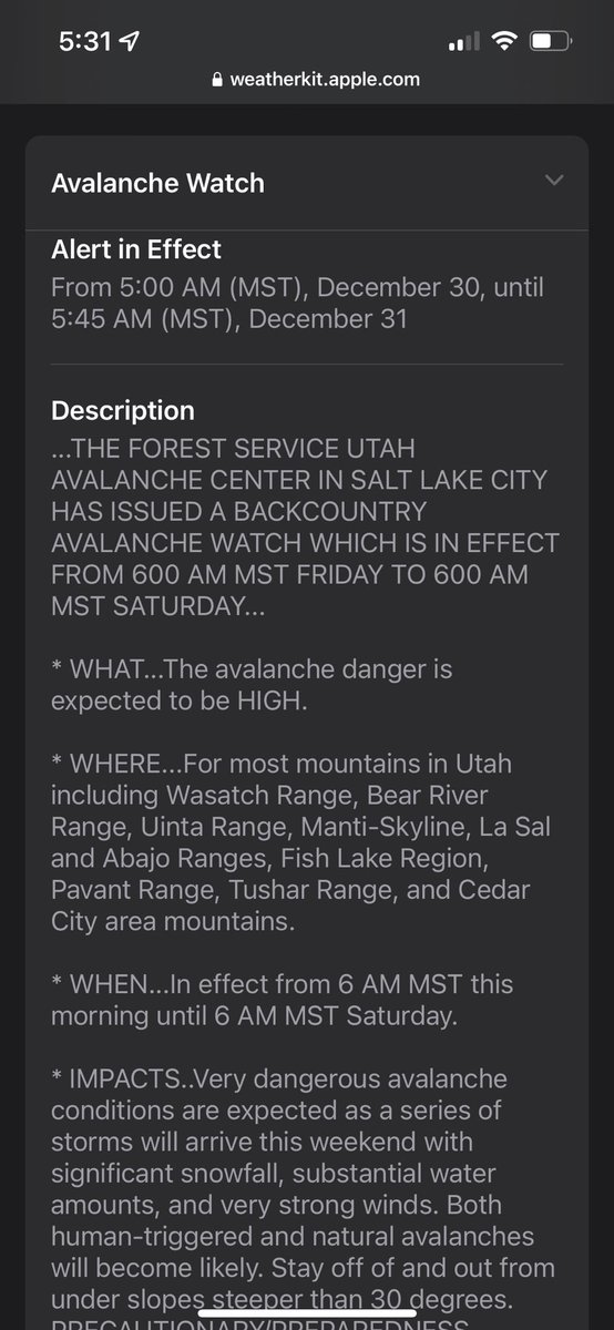 ClayTravis's tweet photo. I’m on the over in tonight’s Tennessee-Clemson game. Also, we’re potentially getting two feet of snow in Park City and I just got an avalanche watch weather alert on my phone so this might be the last you ever hear from me. https://t.co/nEWleg28I2