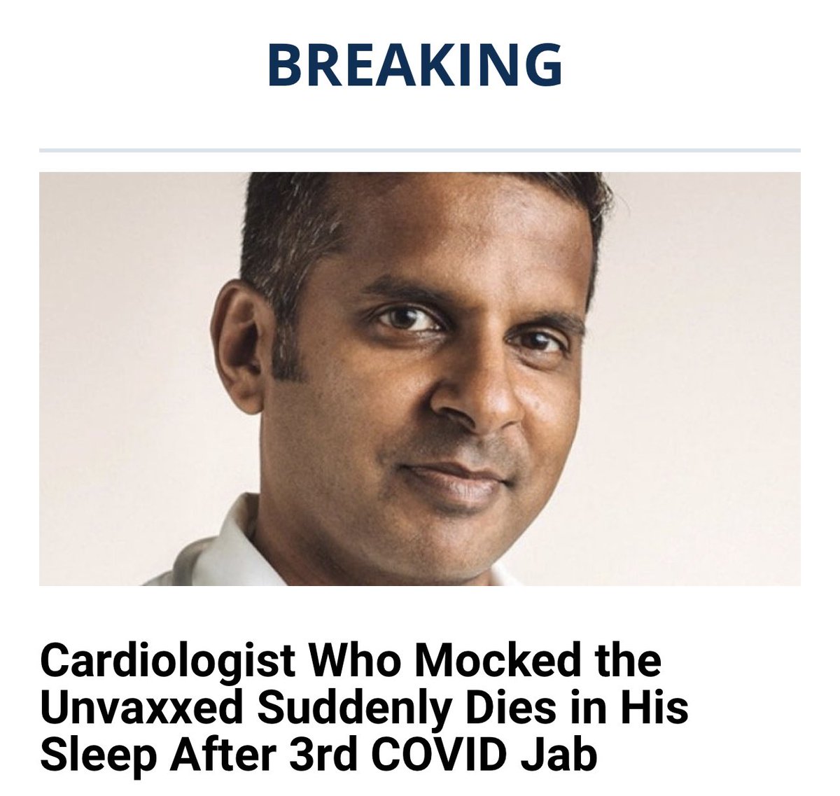 DiedSuddenly_'s tweet photo. "For those that won't get the shot for selfish reasons - whatever - I won't cry a tear at their funeral”

- Dr. Sohrab Lutchmedial

Dr. Lutchmedial #diedsuddenly in his sleep months after this quote. https://t.co/sLxzj7up32