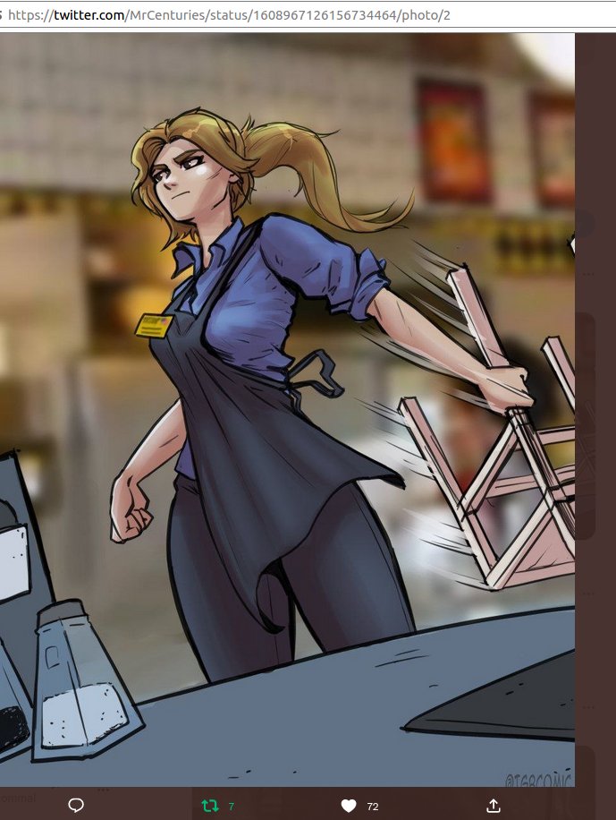 LGcommaI's tweet photo. I've seen the proposal
#WaffleHouseValkyrie
today. It's serious competition for my proposal:
#ChairCatcher.
Both are alliterating.
Both have 'pros' and 'cons'.
For example, mine is shorter but the other suggestion has her gender built into the expression. https://t.co/kkdmiuUfvn