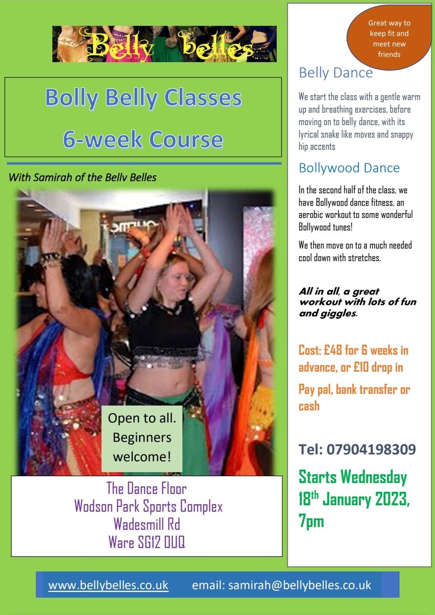 #HappyNewYear We start back in Ware <a href="/WodsonPark/">💙⚽🏐🏀 Wodson Park 🏸🏓🎾💚</a> 7pm on Wednesday 18th January #2023 #bellydanceclass #Bollywooddance #fitness