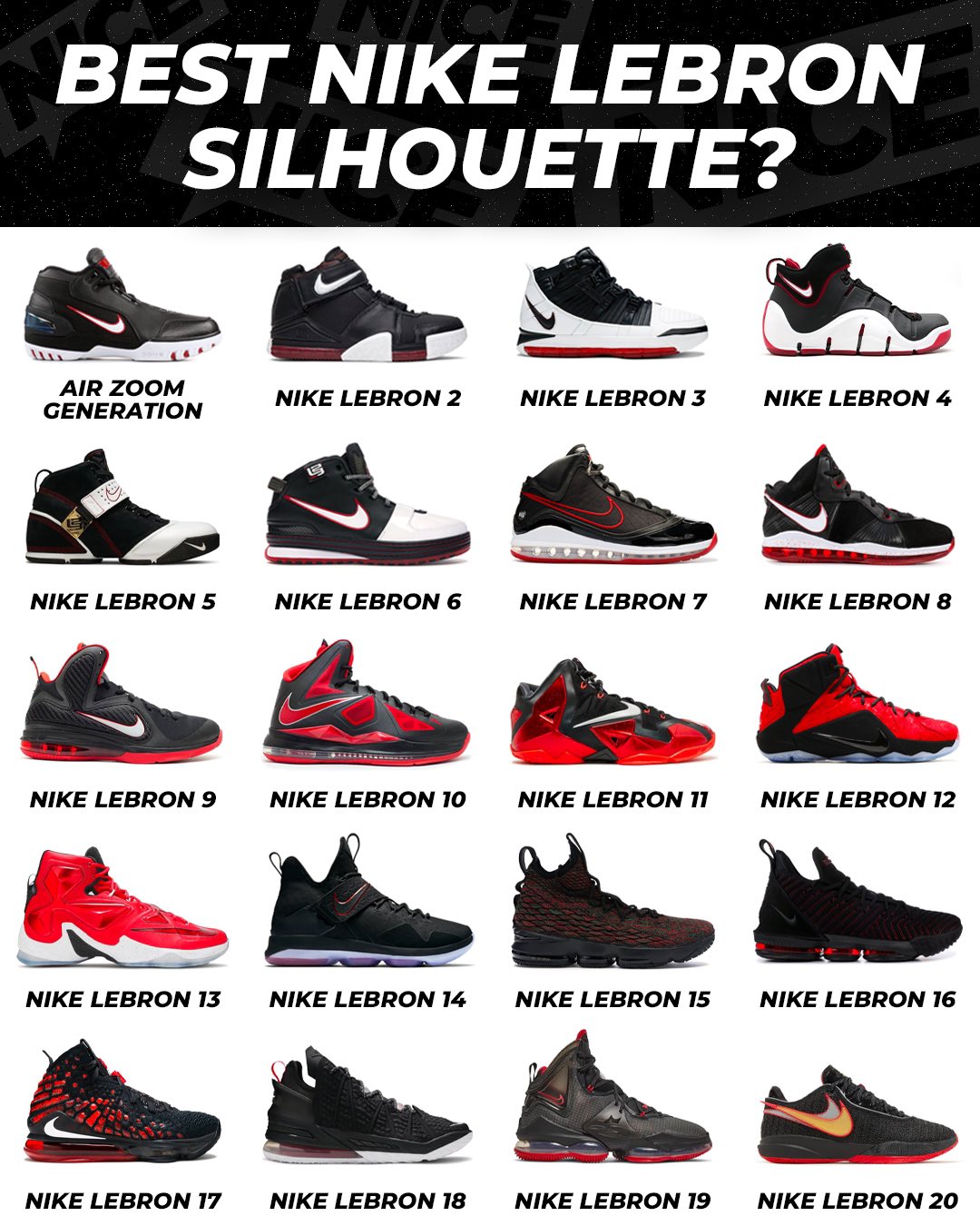 Nice Kicks X 20 signature shoes for The King celebrating his 38th birthday today Which shoe is the best https t DriPJBt0Pm X