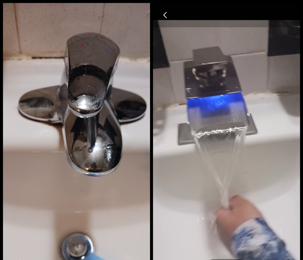 MissYvette1978's tweet image. Before snd after bathroom faucet installation...we now have a waterfall led faucet in the bathroom 😊 #ledfaucet #waterfall #waterfallfaucet #bathroomremovations