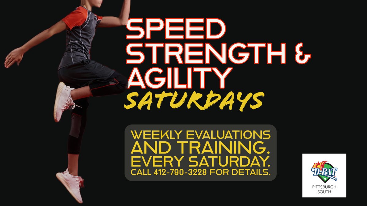 SPEED - STRENGTH - &amp; AGILITY WINTER TRAINING
Featuring Coach Mike Whiteman

Every Saturday. Starting 1/14. 
Call 412-790-3228 to reserve your space today.

#DBATPittsburghSouth #dbatsports #wearefamily