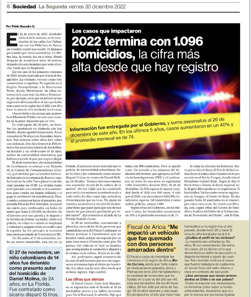robertoampuero's tweet photo. “Hemos logrado reencauzar al país en el primer año de Gobierno”, dice Min Camila Vallejos, mismo día en que Chile termina año con un tétrico récord de homicidios en su historia. ¿En qué país vive la elite del gobierno Boric? https://t.co/1VeaZSkady