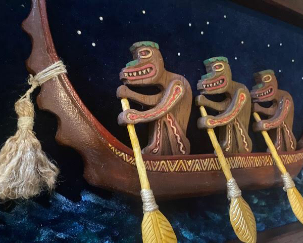 tikiking's tweet photo. I made these Enchanted Tiki Canoes a few months ago. 
So much fun and looks amazing in the bar.
Enchanted Tiki Canoe (Framed), #enchantedtikiroom, Tiki Canoe. New Years' Sale. 20% off until January 2
Use the code CANOES2023 on the website. Link in Bio. Go to WAR CANOES. The Creat https://t.co/y18vgx1LmX