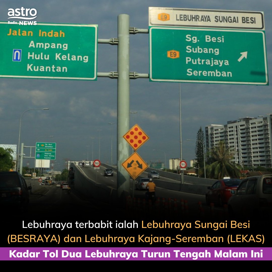 AstroAudioNews's tweet photo. Menurut @MOWorks, penurunan kadar tol antara 15 sen hingga 50 sen itu dibuat selepas perbincangan dan persetujuan syarikat konsesi dua lebuh raya itu, IJM Corporation Berhad.

#KementerianKerjaRaya #KKR #Tol #BESRAYA #LEKAS https://t.co/gvRrdU5B2E
