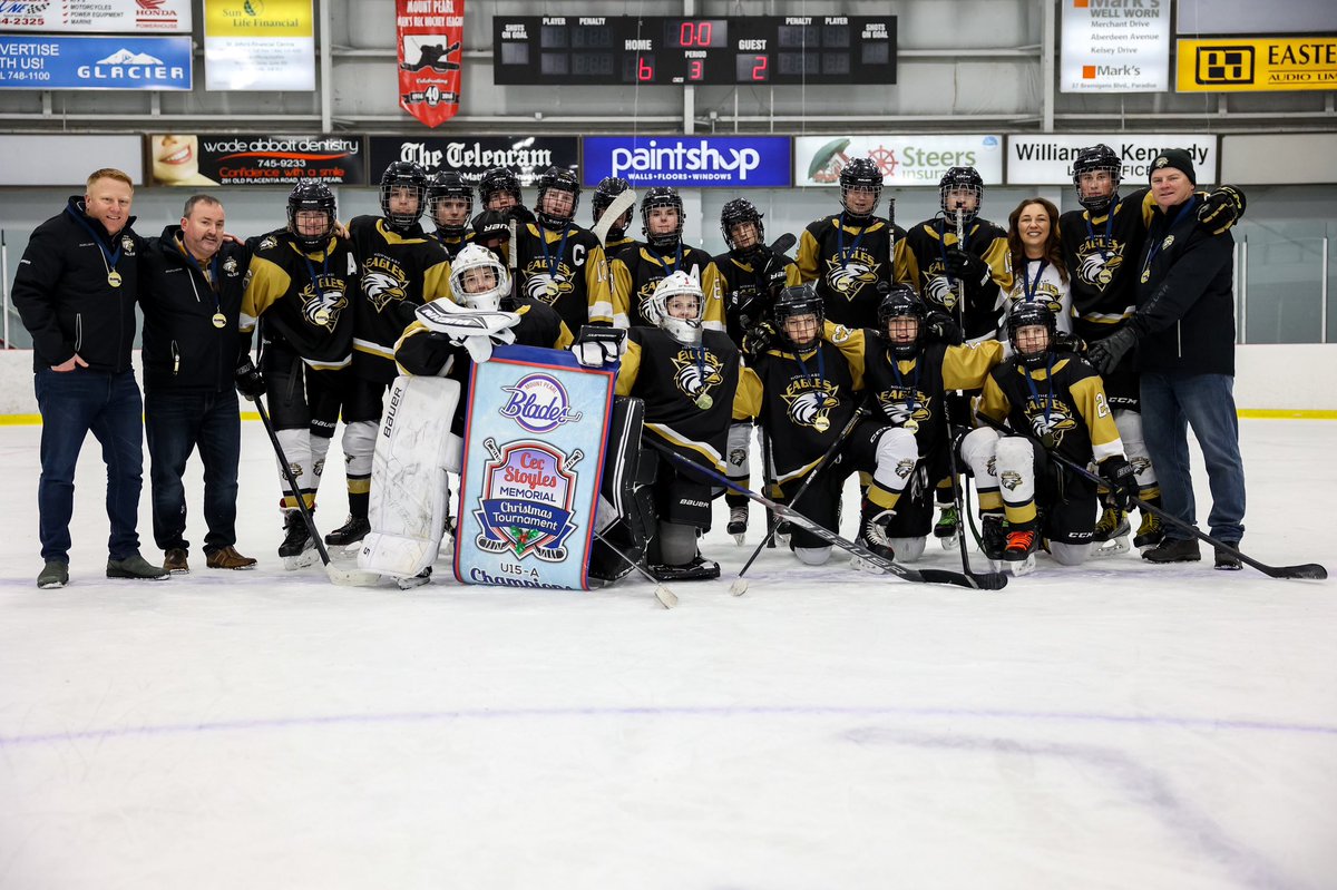 EaglesU15a's tweet photo. Gold,Baby‼️🥇Super proud of these fantastic kids for playing hard against a “never quit” @CbrU15a team! Special thanks to @MtPearlBlades for putting off a fantastic Cec Stoyles Memorial Tournament @ne_eagles @EaglesU15a @MtPearlBlades @PU15a  @SJCapsU152022  #workhard #golditis https://t.co/7rwDIEQkKq