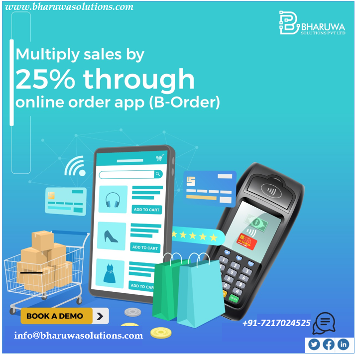 BharuwaS's tweet photo. Multiply Sales by
25% through
Online Order App (B-Order)
To Book Demo @ 7217024525
Email info@bharuwasolutions.com
Website https://t.co/lKJL5JHv8f
#BharuwaSolutions #OnlineOrderApp #BOrderApp #AdvanceAndUniqueFeatures #GrowYourBusiness #BadhayeinApnaBusiness #GrowWithConfidence https://t.co/sCLEqCNbl3