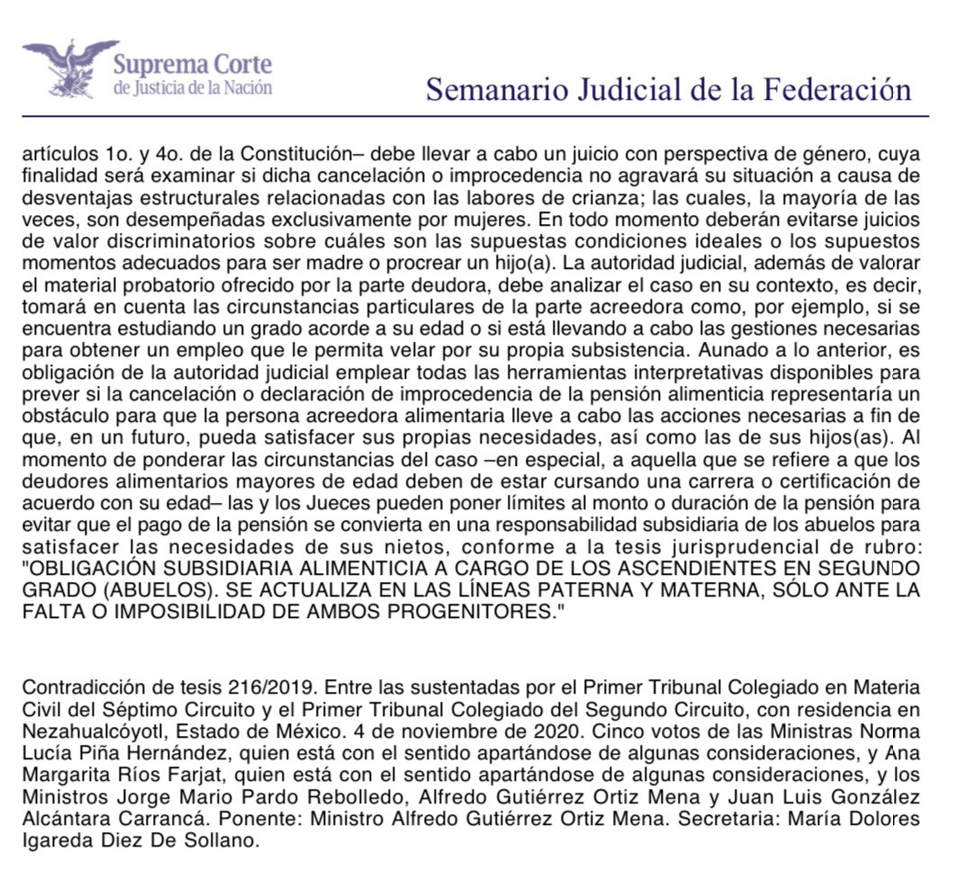 MoraErica's tweet photo. Contradicción de Tesis 216/2019 El nacimiento de una hija o un hijo no es suficiente para determinar que quien recibe una pensión de alimentos ha dejado de necesitarla. El deudor alimentario deberá probar que el acreedor ha dejado de necesitar alimentos. https://t.co/m5hyPZZHsS https://t.co/MdDnEHgvp6