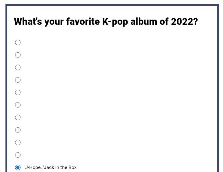 voteforjhsw's tweet photo. vote for 'Jack In The Box' as your favorite K-Pop album of 2022!!

can't stop listening to #jhope_Future from the critically-acclaimed album #JackInTheBox by #jhope (@BTS_twt)! https://t.co/268zKvv6pS