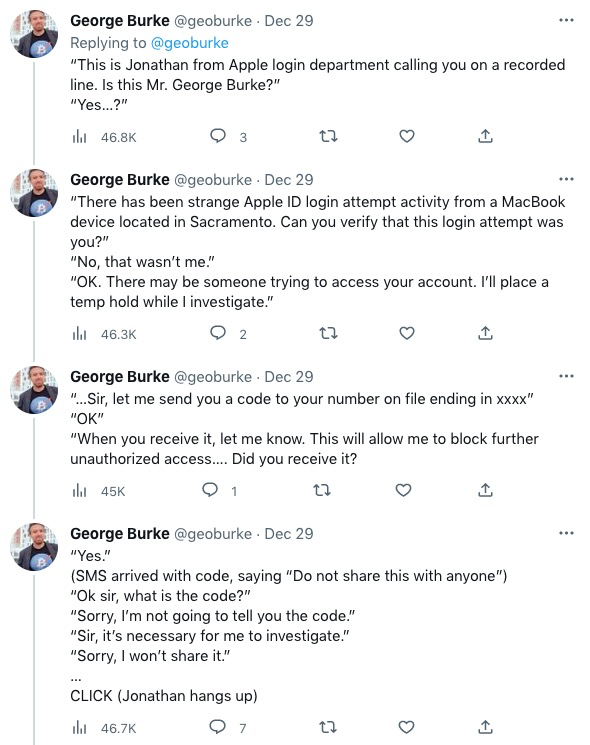 HHackenbecker's tweet photo. Scammers after your #AppleID up their game with social engineering. @Apple / @AppleSupport do NOT call people. https://t.co/8HSHS5wJlQ