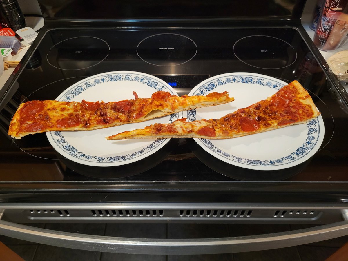Lulu_HoTS's tweet photo. @FaceJamPod Local Cicis said we were the first to ever order it. They said "It was a (bitch) to make", they had to cook it twice, and they didn't know how to cut it. Got normal sliced pizza, but each slice was a foot long.  #ListenToFaceJam https://t.co/aFC87jUP2w