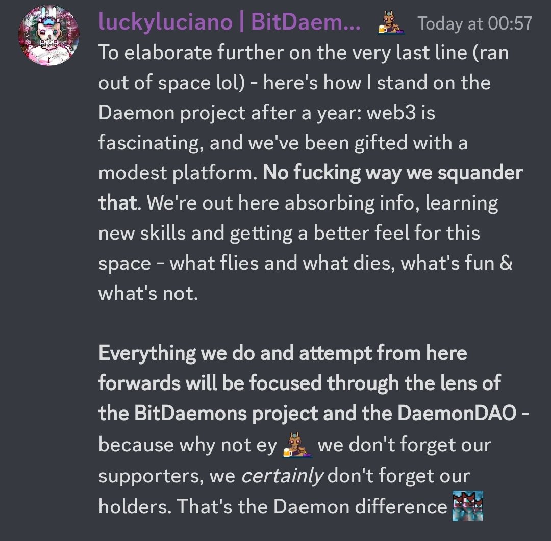 lucky (@luckydaem0n) on Twitter photo A L P H A that isn't really alpha bc we've been consistent with it since day 1
If you're part of our community, happy NY
If you're not yet part of our community, HAPPY NY
<a href="/BitDaemons/">BitDaemons ๐น DaemonDAO</a> ๐น๐ฅ A L P H A that isn't really alpha bc we've been consistent with it since day 1
If you're part of our community, happy NY
If you're not yet part of our community, HAPPY NY
<a href="/BitDaemons/">BitDaemons ๐น DaemonDAO</a> ๐น๐ฅ