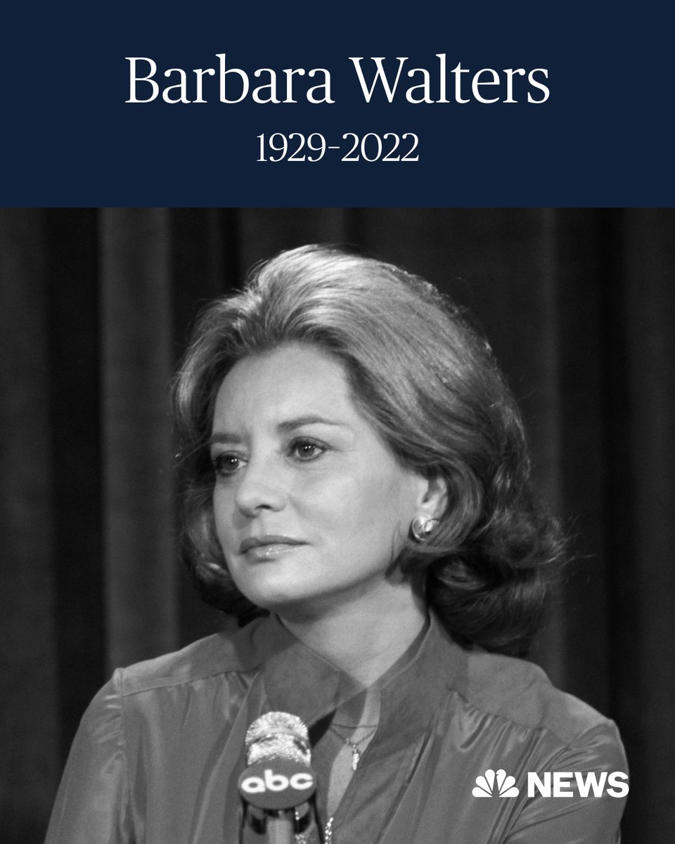 BreakingNews's tweet photo. Barbara Walters, the pioneering TV broadcaster who blazed a trail for women in a male-dominated medium, has died at age 93. https://t.co/ZEApT2MSLm https://t.co/svYPIe9EEU