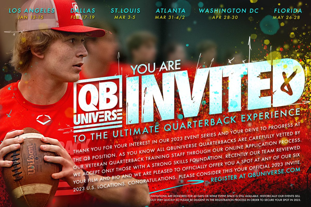 I would to thank coach Meeker &amp; staff  <a href="/QBUniverseQBU/">QBUniverse</a> for my official invite to camp. I look forward to showcasing my talents in Dallas come February. <a href="/FiveStarGQB/">#TheFACTORY🏭</a> <a href="/DerekLagway/">LAG ✞</a> <a href="/WorldWideWob/">Rob Perez</a> <a href="/DerekLagway1/">Derek Lagway Sr</a> <a href="/SETXsports05/">SETX Sports</a> <a href="/247Sports/">247Sports</a> <a href="/vypehouston/">VYPE Houston</a> #upandcoming #nextoneup