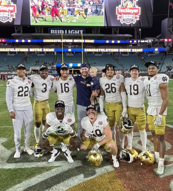 TJamesIndState's tweet photo. IndState Football Alum Chris O’Leary, now the safeties coach at Notre Dame, celebrating the Fighting Irish bowl game win. https://t.co/nJp1U098wS