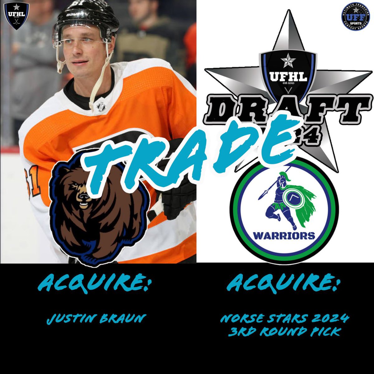 🚨TRADE ALERT🚨

#UFHLTrades #FantasyHockey #HockeyTwitter @WarriorsUfhl <a href="/ufhlGrizzlies/">Grizzlies Fantasy Hockey Franchise</a> #DA32 @UFFSports