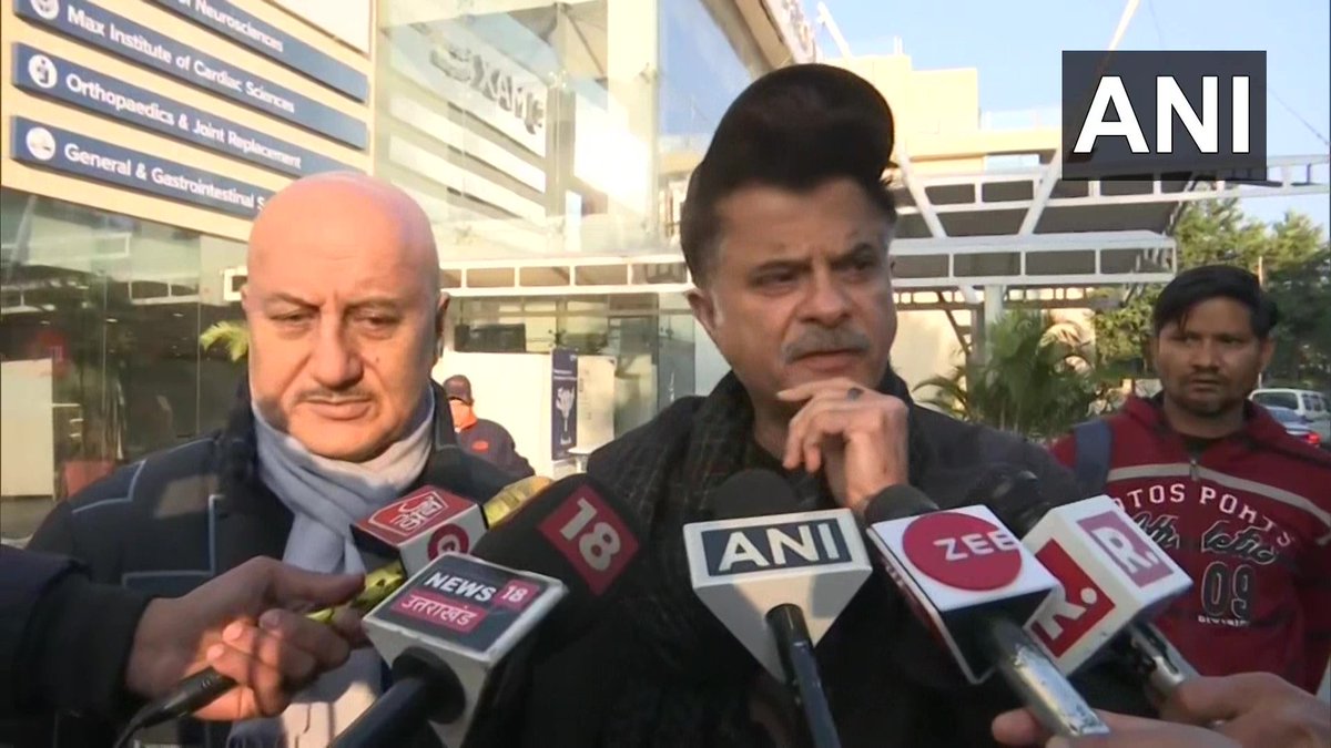 ndtv's tweet photo. Actors Anil Kapoor and Anupam Kher arrived at Max Hospital in Dehradun to meet Cricketer Rishabh Pant, who is admitted there following an accident yesterday.

"We met him and his mother. He's stable. Appeal to people to pray for him so that he gets well soon," they say | ANI https://t.co/BBpsDul547