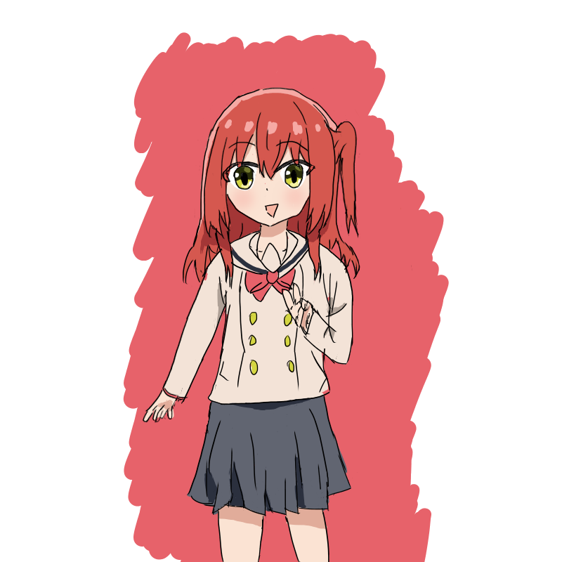 1girl solo school uniform skirt red hair smile long hair  illustration images