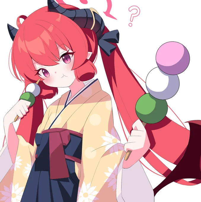 「へんへぇもはべる?(先生も食べる?)」ジュンコと三食団子食べたい。。。#ブルアカ 